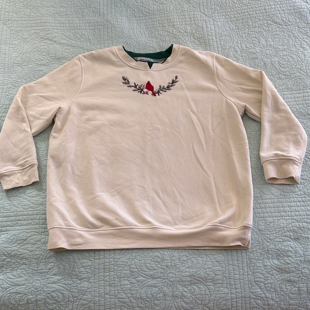 Cream Sweatshirt with Cardinal Embroidery